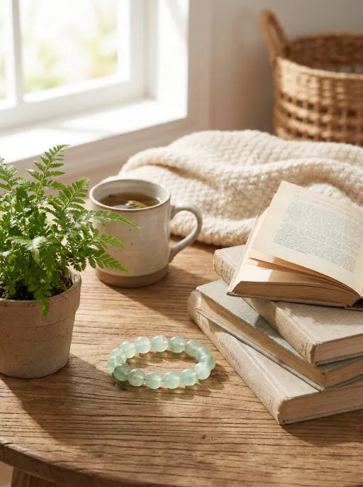 Crystal Lumina™ Natural Mint Green Rabbit Hair Fluorite Bracelet - Healing Energy Round Bead Jewelry