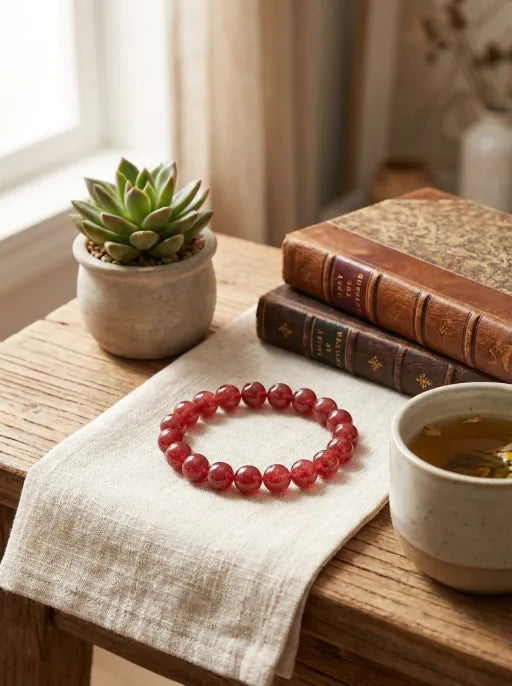 Crystal Lumina™ Premium Ice-Clear Strawberry Quartz Bracelet - Rare Translucent Healing Gemstone for Love & Radiance