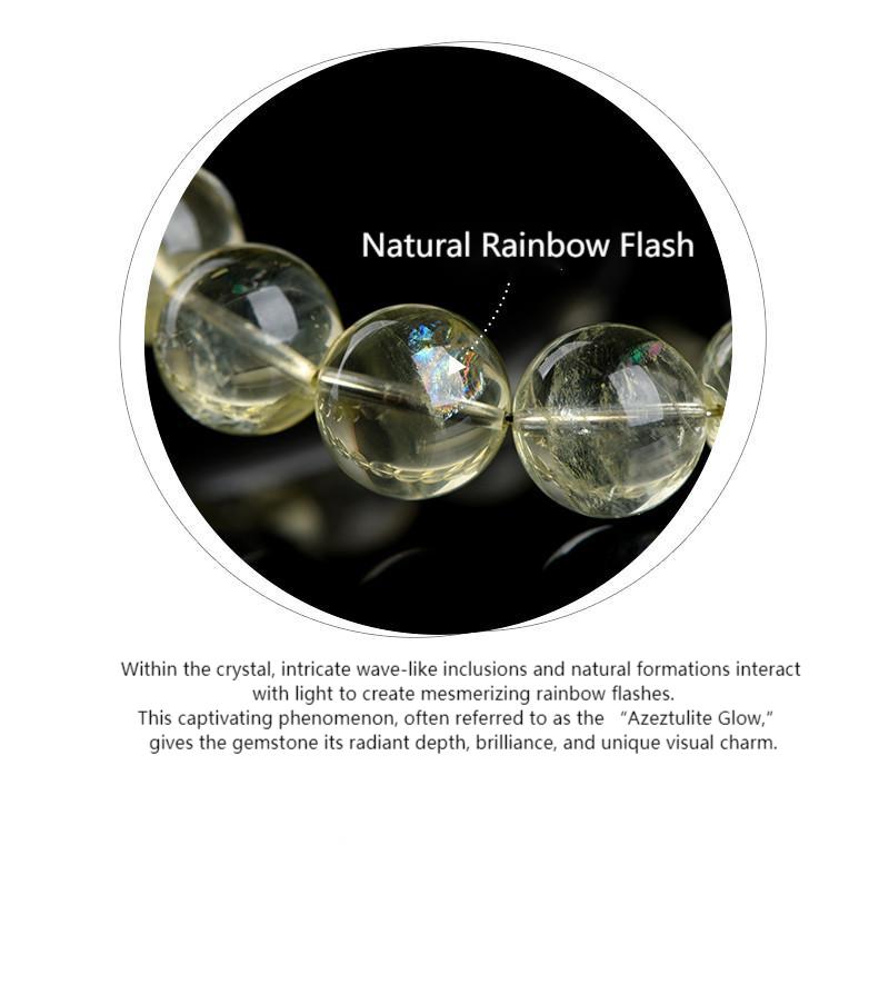 Natural Lemon Yellow Rainbow Azeztulite Bracelet – Clear High-Vibration Crystal Beads | Abundance, Clarity & Energy Healing Jewelry by Crystal Lumina