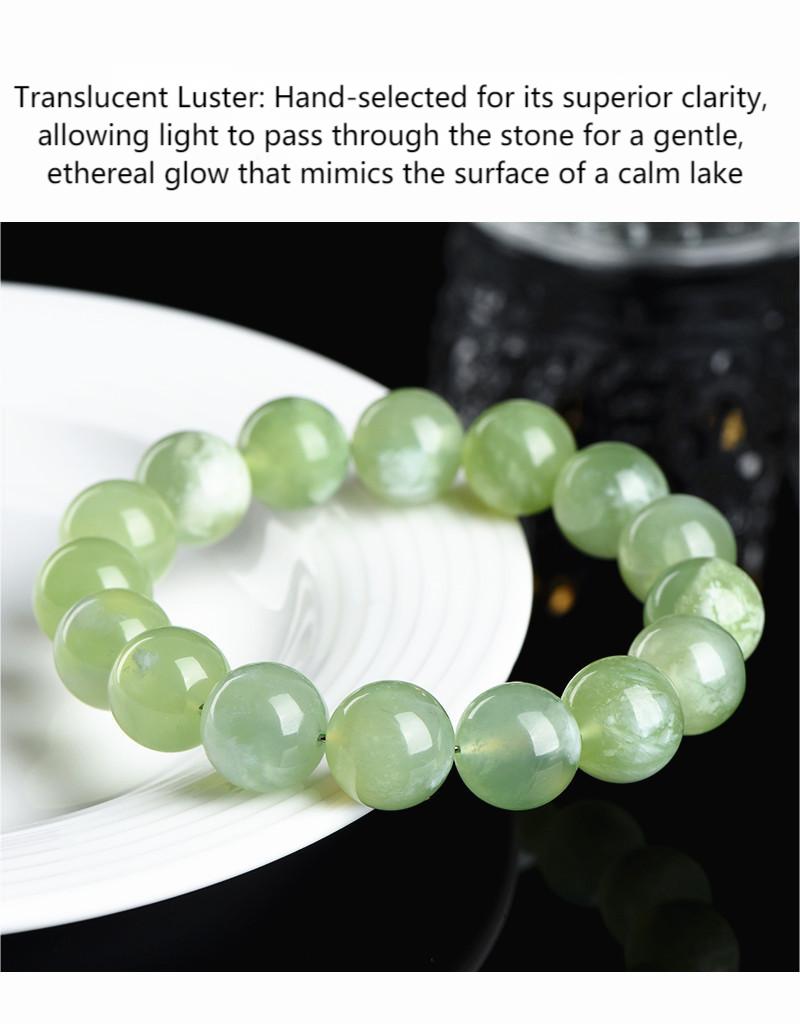 Natural Xiuyan Jade Round Bead Bracelet by Crystal Lumina | Genuine Translucent Green Serpentine | Calming Protection & Prosperity Gift