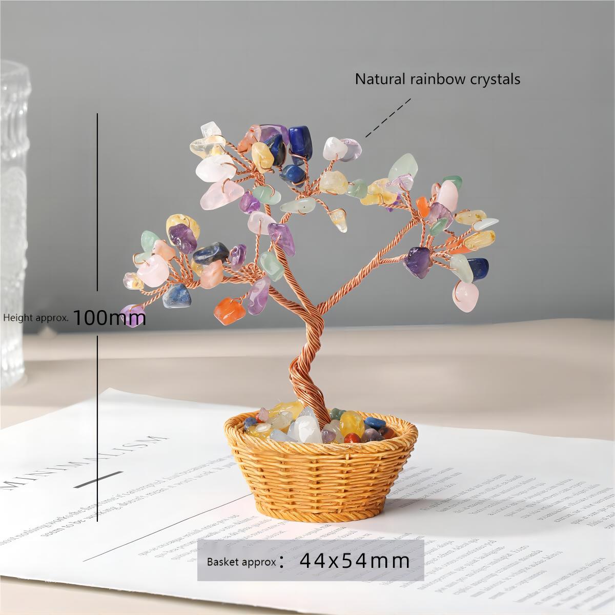 Natural Crystal Gemstone Chip Money Tree Ornament by Crystal Lumina | Hand-Wired Copper Bonsai | Wealth & Abundance Home Office Decor Crystal Figurines