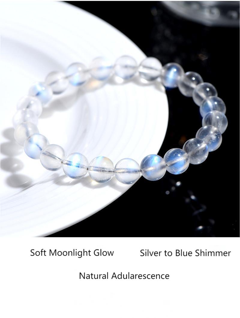 Premium Natural Milky Blue Moonstone Bracelet – Soft Blue Glow Crystal | Feminine Energy, Intuition & Emotional Healing Jewelry by Crystal Lumina