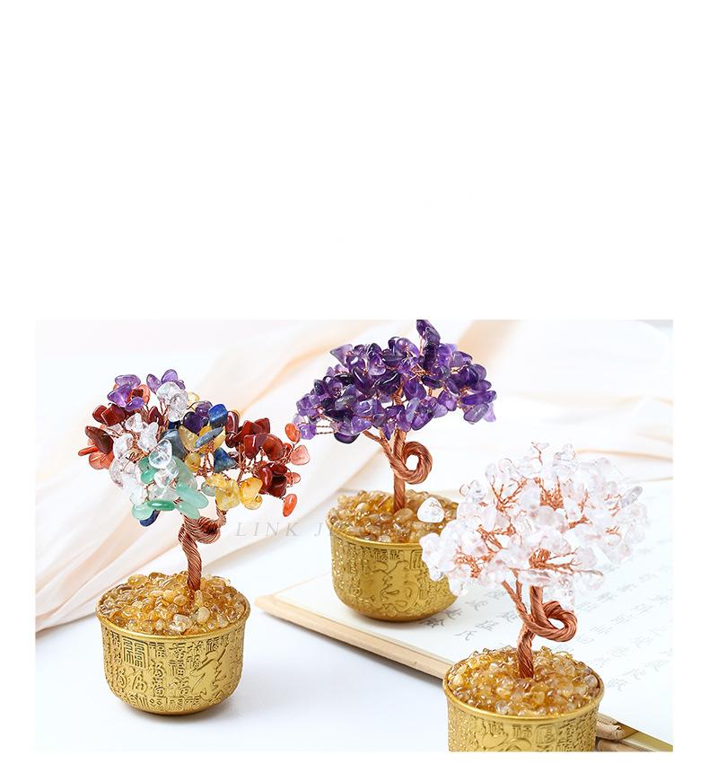 Natural Crystal Money Tree Ornament by Crystal Lumina | Blessing Cup Base Figurine | Prosperity & Luck Home Office Decor Gift