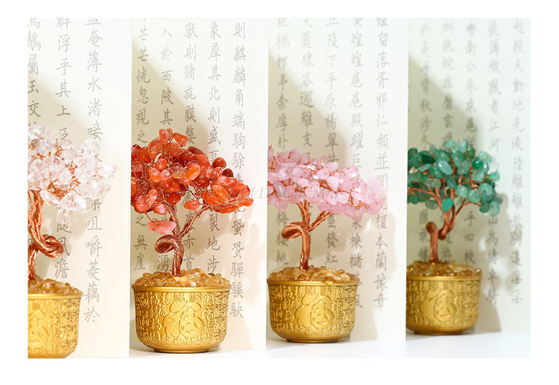 Natural Crystal Money Tree Ornament by Crystal Lumina | Blessing Cup Base Figurine | Prosperity & Luck Home Office Decor Gift