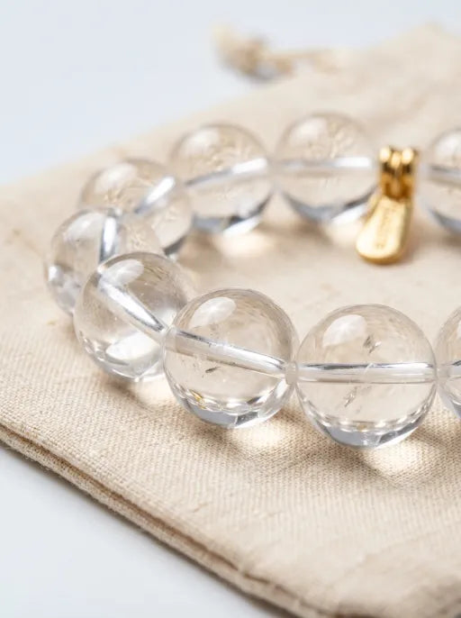 Natural Clear Quartz Round Bead Bracelet by Crystal Lumina | Water-Clear Rock Crystal | Amplifying & Healing Spiritual Gift