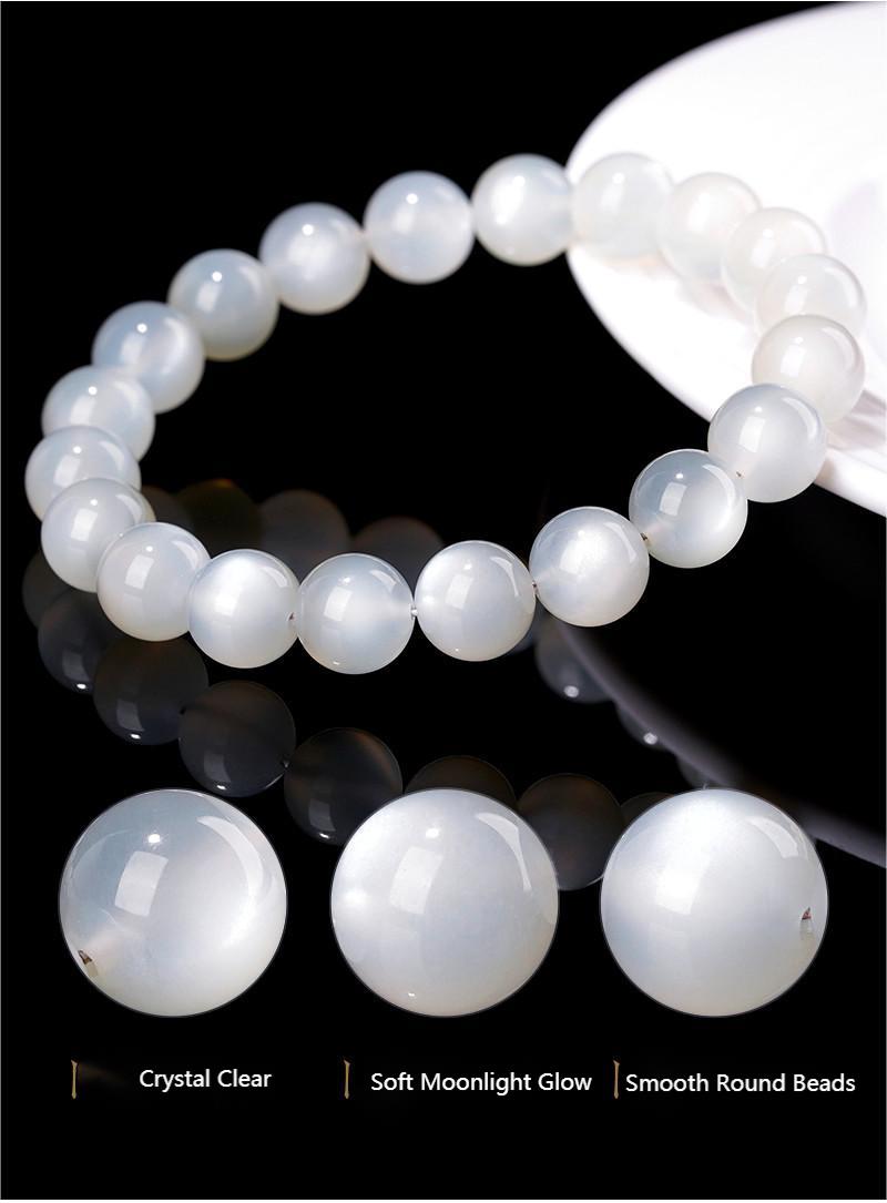 Premium Natural White Moonstone Bracelet – Soft Luminous Glow Crystal | Calm Energy, Intuition & Self-Love Jewelry by Crystal Lumina