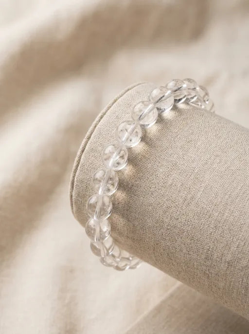 Natural Clear Quartz Round Bead Bracelet by Crystal Lumina | Water-Clear Rock Crystal | Amplifying & Healing Spiritual Gift