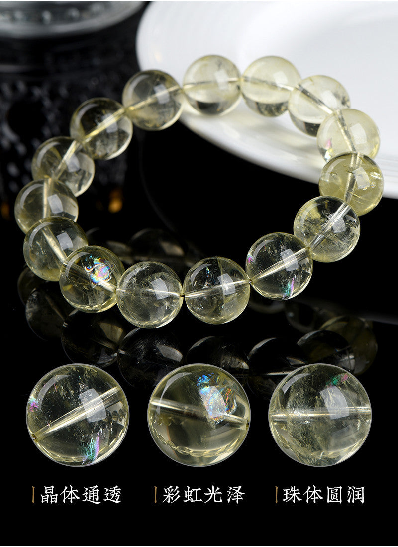 Natural Lemon Yellow Rainbow Azeztulite Bracelet – Clear High-Vibration Crystal Beads | Abundance, Clarity & Energy Healing Jewelry by Crystal Lumina