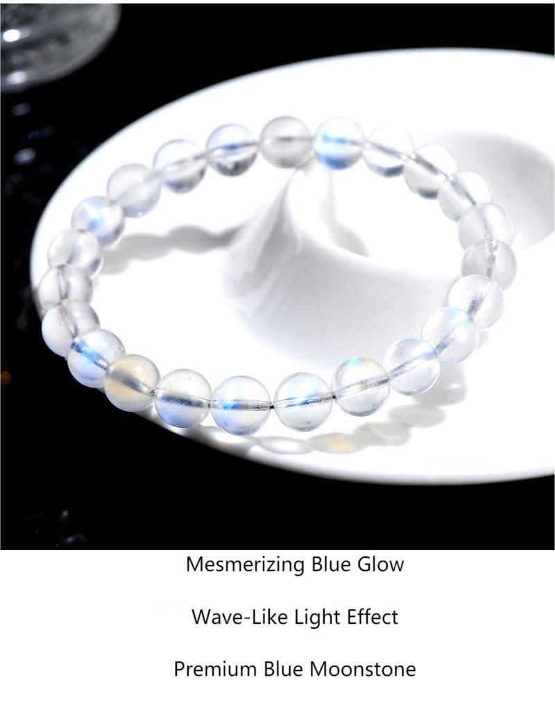 Premium Natural Milky Blue Moonstone Bracelet – Soft Blue Glow Crystal | Feminine Energy, Intuition & Emotional Healing Jewelry by Crystal Lumina