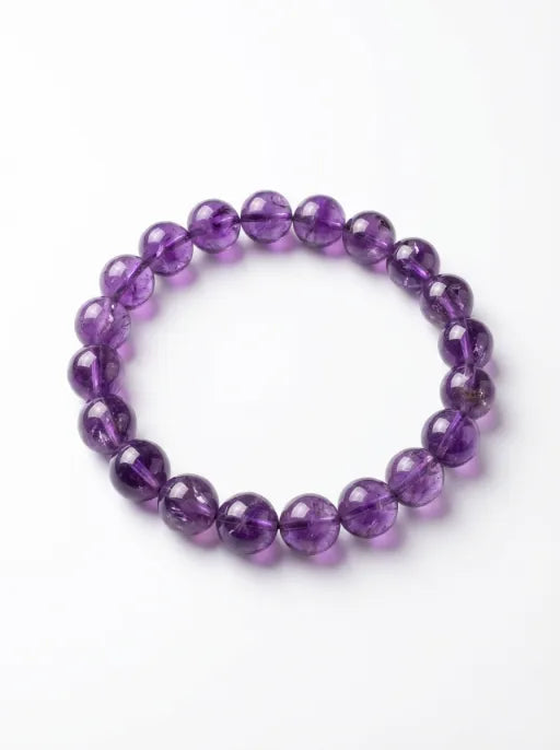 Natural Uruguayan Amethyst Beaded Bracelet by Crystal Lumina | Rare Deep Purple Quartz | Spiritual Healing & Luxury Gift