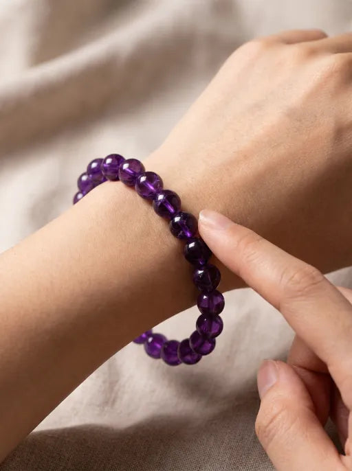 Natural Uruguayan Amethyst Beaded Bracelet by Crystal Lumina | Rare Deep Purple Quartz | Spiritual Healing & Luxury Gift