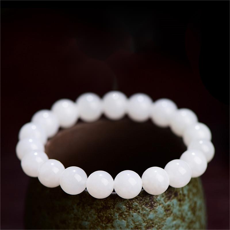 Genuine Hetian White Jade Bracelet by Crystal Lumina | Natural Nephrite Jade Round & Barrel Beads | Calm & Longevity Stone Gift