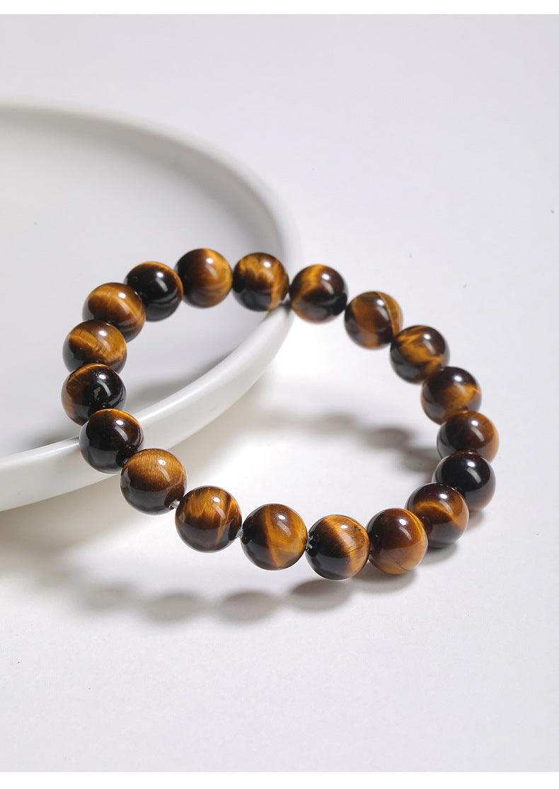 Natural Yellow Tiger’s Eye Bracelet by Crystal Lumina | Genuine Round Bead Jewelry | Protective Gift for Men & Women
