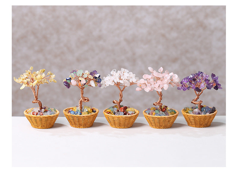 Natural Crystal Gemstone Chip Money Tree Ornament by Crystal Lumina | Hand-Wired Copper Bonsai | Wealth & Abundance Home Office Decor Crystal Figurines