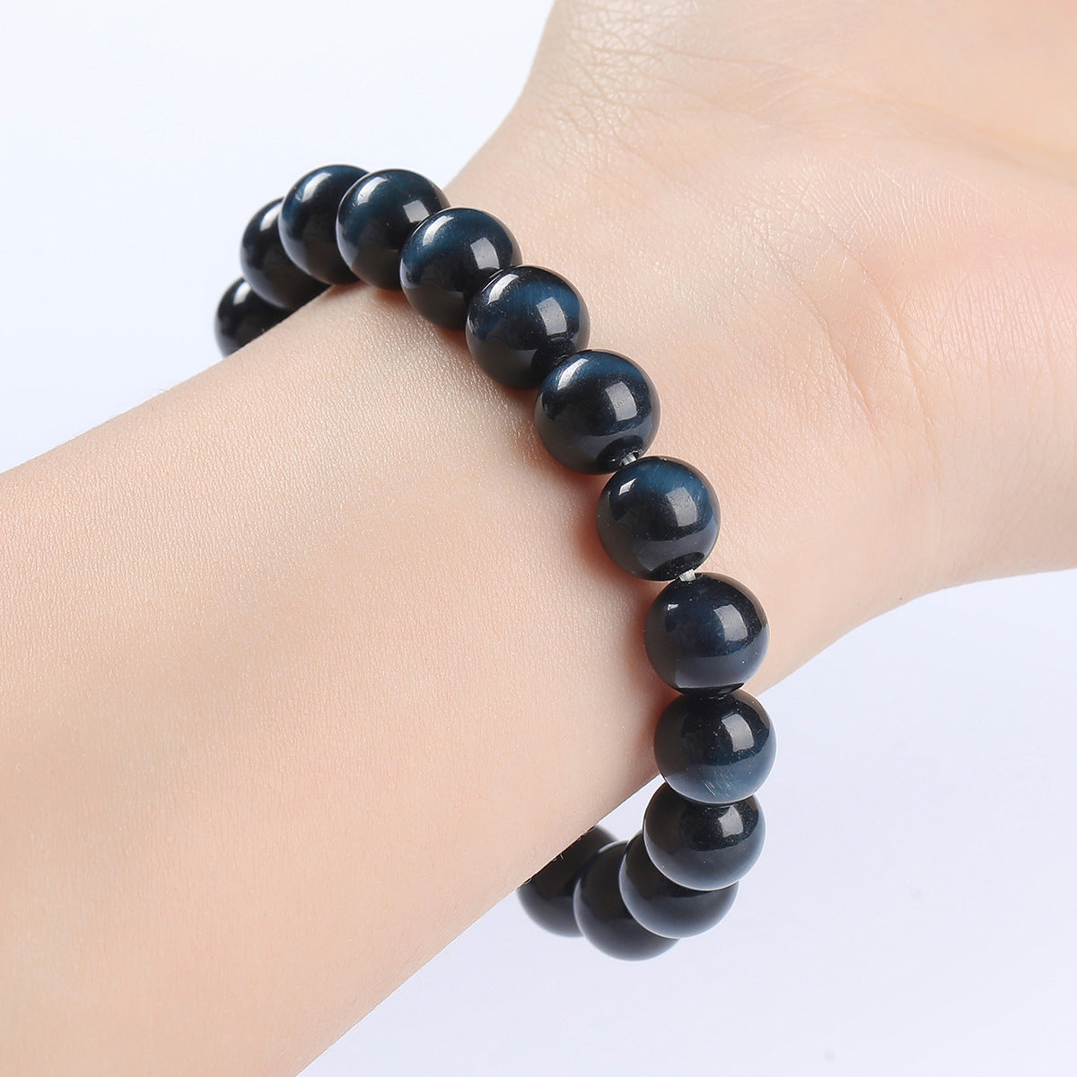 Natural Blue Tiger’s Eye Beaded Bracelet by Crystal Lumina | Genuine Chatoyant Hawk's Eye | Protective Calm & Intuition Stone Gift