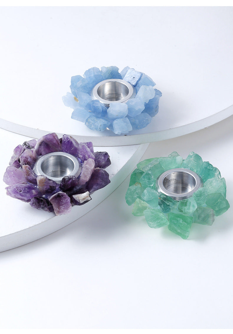 Crystal Lumina™ Natural Crystal Raw Stone Candlestick – Gemstone Candle Holder, Crystal Ornament for Christmas Home Decor