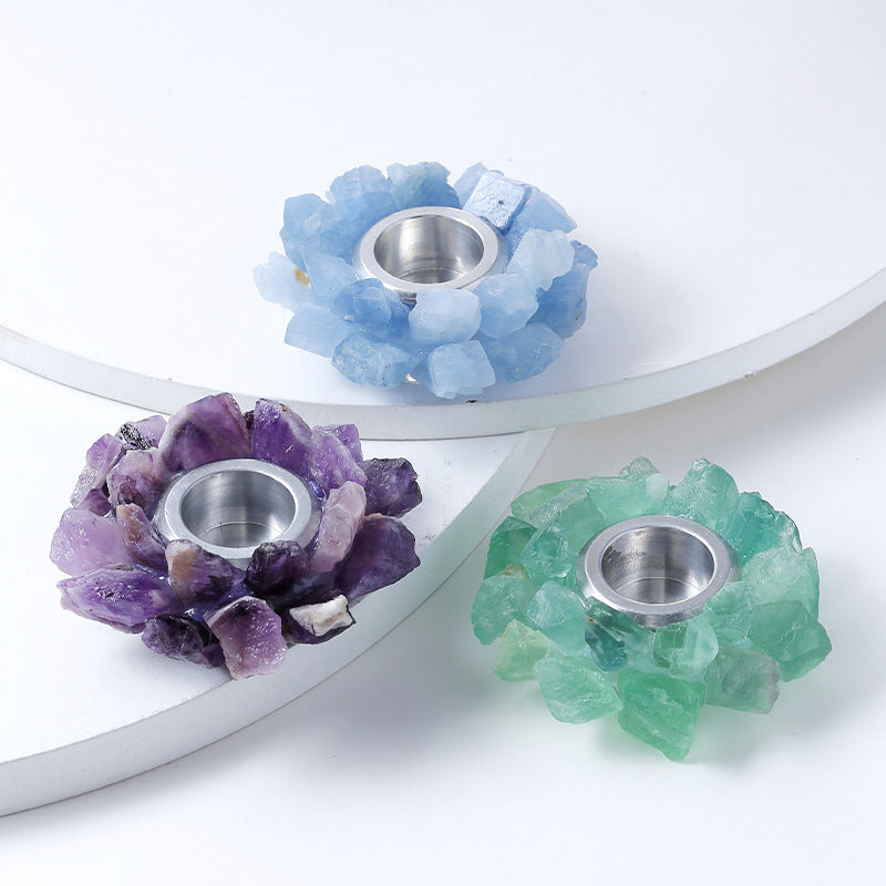 Crystal Lumina™ Natural Crystal Raw Stone Candlestick – Gemstone Candle Holder, Crystal Ornament for Christmas Home Decor