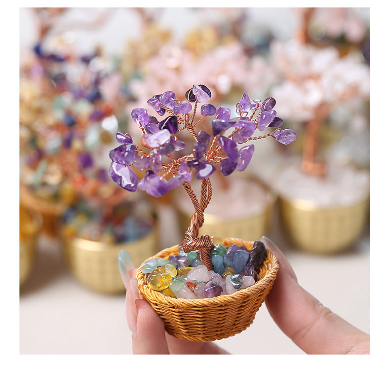 Natural Crystal Gemstone Chip Money Tree Ornament by Crystal Lumina | Hand-Wired Copper Bonsai | Wealth & Abundance Home Office Decor Crystal Figurines