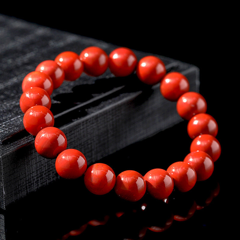 Crystal Lumina™ Natural Nanhong Red Agate Bracelet - Rare "Southern Red" Healing Stone Round Bead Jewelry Protective Healing Jewelry & Luxury Gift