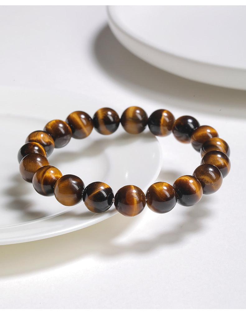 Natural Yellow Tiger’s Eye Bracelet by Crystal Lumina | Genuine Round Bead Jewelry | Protective Gift for Men & Women