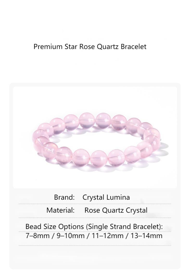 Premium Star Rose Quartz Bracelet by Crystal Lumina | Natural Soft Blush Pink Stone | Healing Crystal Gift for Love & Compassion