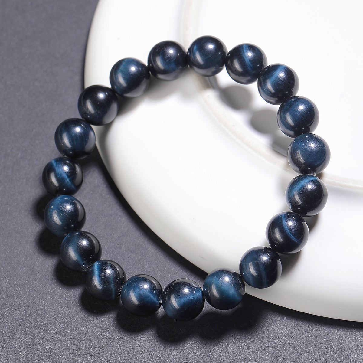Natural Blue Tiger’s Eye Beaded Bracelet by Crystal Lumina | Genuine Chatoyant Hawk's Eye | Protective Calm & Intuition Stone Gift