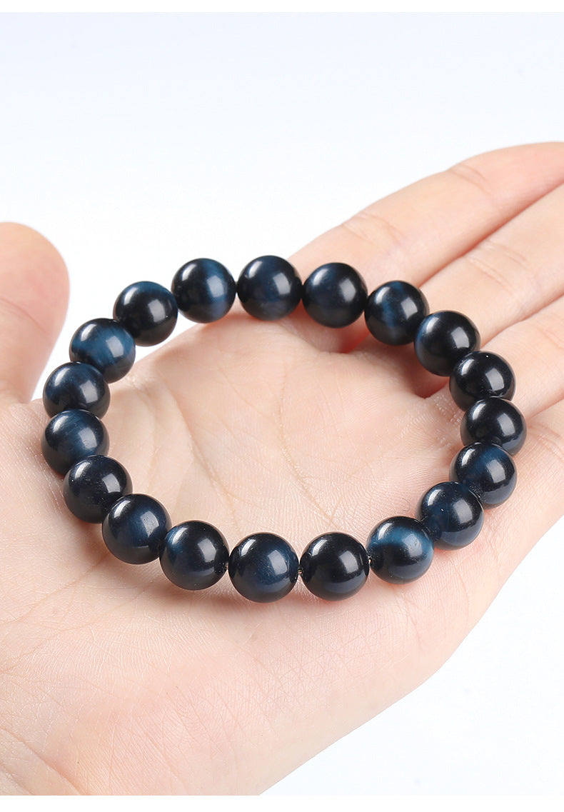 Natural Blue Tiger’s Eye Beaded Bracelet by Crystal Lumina | Genuine Chatoyant Hawk's Eye | Protective Calm & Intuition Stone Gift