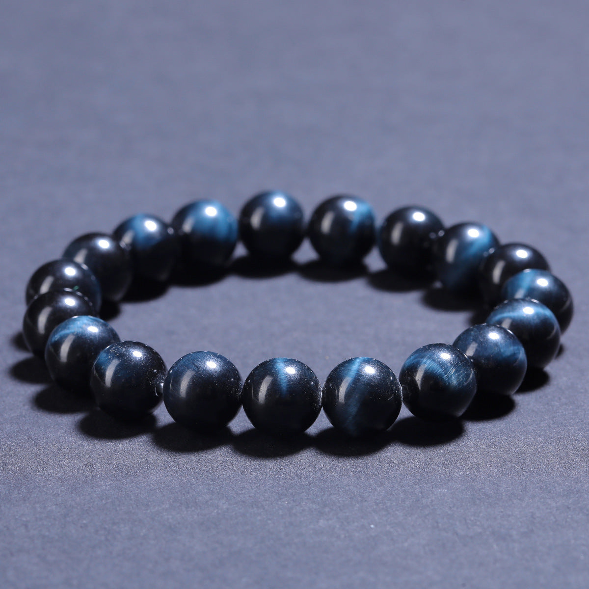 Natural Blue Tiger’s Eye Beaded Bracelet by Crystal Lumina | Genuine Chatoyant Hawk's Eye | Protective Calm & Intuition Stone Gift