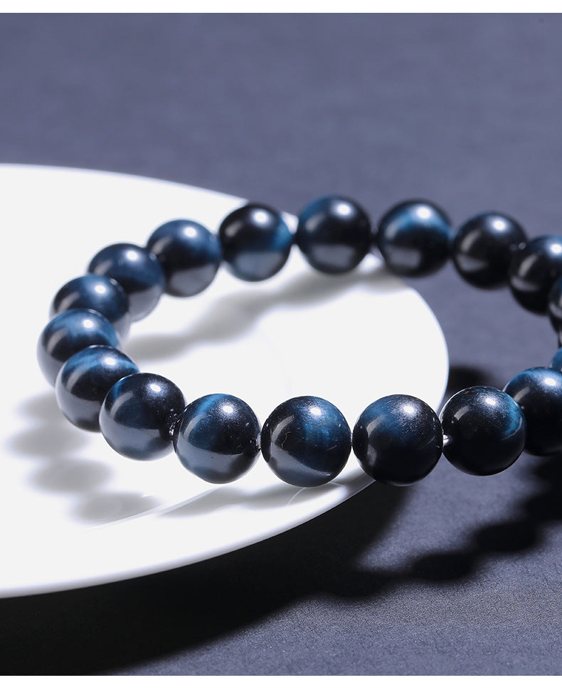 Natural Blue Tiger’s Eye Beaded Bracelet by Crystal Lumina | Genuine Chatoyant Hawk's Eye | Protective Calm & Intuition Stone Gift