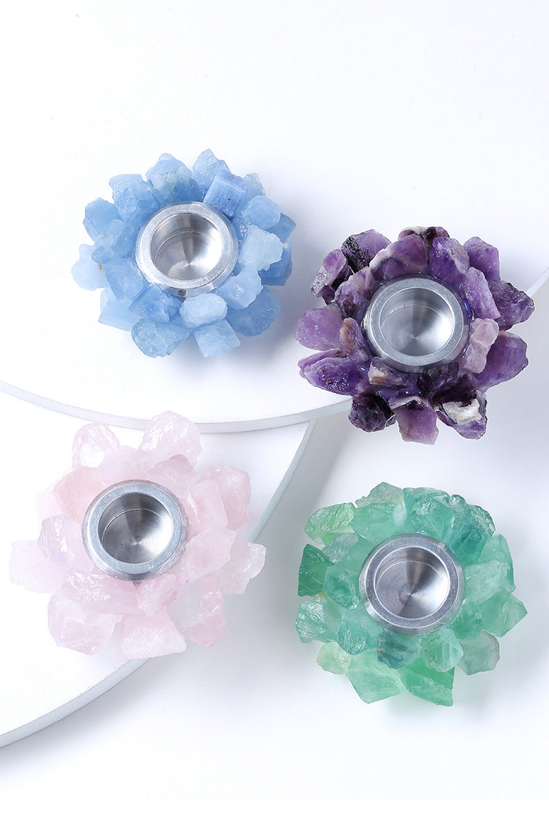 Crystal Lumina™ Natural Crystal Raw Stone Candlestick – Gemstone Candle Holder, Crystal Ornament for Christmas Home Decor