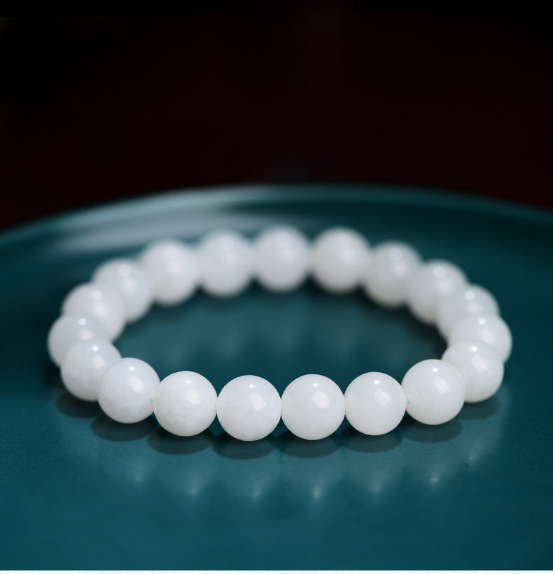 Genuine Hetian White Jade Bracelet by Crystal Lumina | Natural Nephrite Jade Round & Barrel Beads | Calm & Longevity Stone Gift