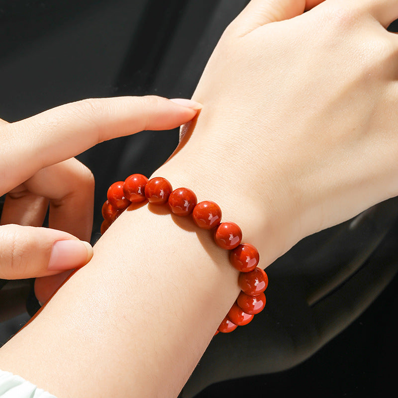 Crystal Lumina™ Natural Nanhong Red Agate Bracelet - Rare "Southern Red" Healing Stone Round Bead Jewelry Protective Healing Jewelry & Luxury Gift
