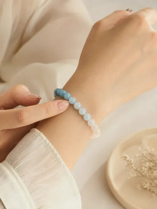 Natural Gradient Aquamarine Bracelet by Crystal Lumina | High-Clarity Ice-Grade Blue Beryl | Calm & Serenity Statement Gift