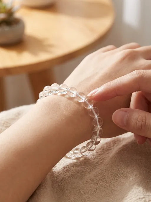 Natural Clear Quartz Round Bead Bracelet by Crystal Lumina | Water-Clear Rock Crystal | Amplifying & Healing Spiritual Gift