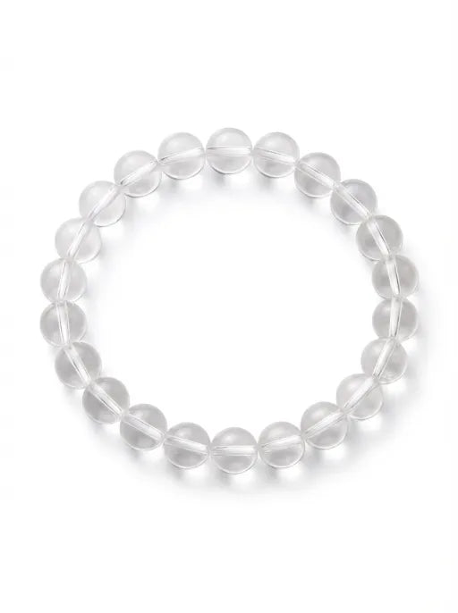 Natural Clear Quartz Round Bead Bracelet by Crystal Lumina | Water-Clear Rock Crystal | Amplifying & Healing Spiritual Gift